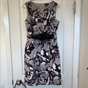 Jacob Belted Gray, Black, Lilac & White Floral Midi Dress